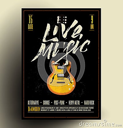 Vintage Styled Retro Live Rock Music Party or Event Poster, Flyer, Banner. Vector Template. Vector Illustration. Vector Illustration