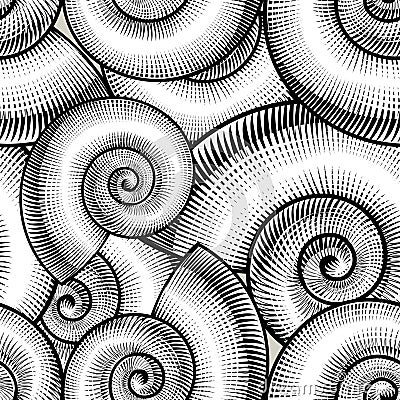 Vintage stylized spiral shells seamless pattern Vector Illustration