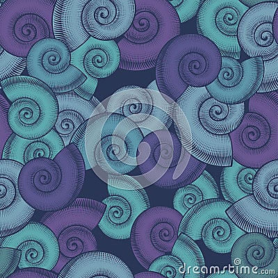 Vintage stylized spiral shells seamless pattern Vector Illustration