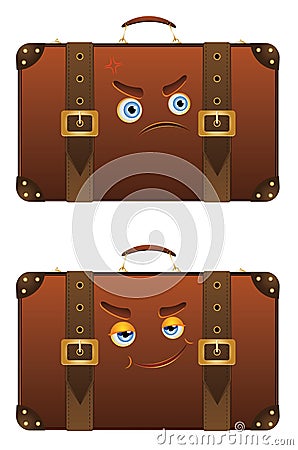 Vintage suitcase happy and unhappy Vector Illustration