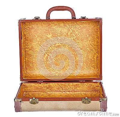 Vintage suitcase or luggage open, isolated Stock Photo