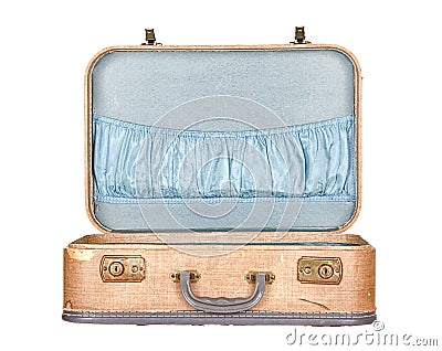 Vintage suitcase or luggage open, isolated Stock Photo