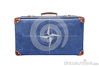 Vintage suitcase with Nato flag Stock Photo