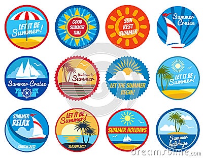 Vintage summer labels. Tropical holiday vector logos with typography Vector Illustration