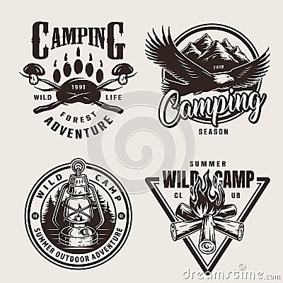 Vintage summer outdoor adventure emblems Vector Illustration