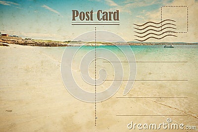 Vintage summer postcard. White sand of beach Stock Photo