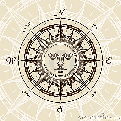 Vintage sun compass rose Vector Illustration