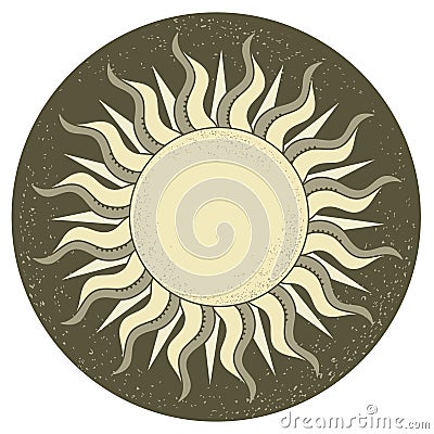 Vintage sun symbol. Vector antique sun hand drawn illustration with design elements Vector Illustration