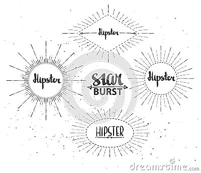 Vintage sunburst collection. Hipster style. Vector Illustration