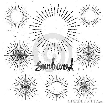 Vintage sunburst collection. Hipster style. Vector Illustration