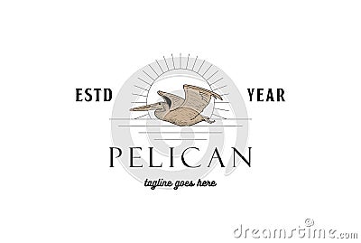 Vintage Sunset Flying Pelican Bird Logo Design Vector Vector Illustration