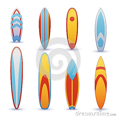Vintage surfboards with cool graphic design vector set Vector Illustration