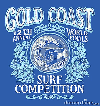 Vintage Surfing T-shirt Graphic Design. Gold Coast Surf Competition. Vector Illustration