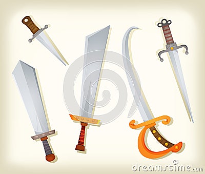 Vintage Swords, Knifes, broadsword And Saber Set Vector Illustration