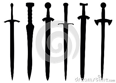 Vintage swords in the set. Weapons for combat. Vector Illustration