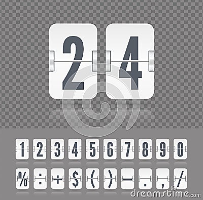 Vintage symbols time meter vector template. Flip numbers font time counter information page. White analog countdown font Vector Illustration