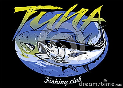 Vintage t-shirt design of tuna fishing with texture Vector Illustration
