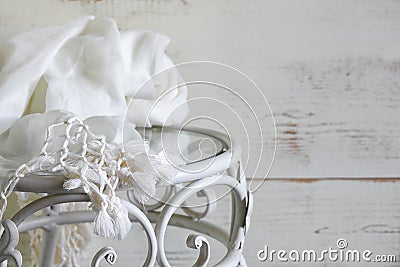 Vintage table with delicate scarf. selective focus. Stock Photo