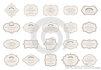 Vintage tag labels. Ornamental retro badges, decorative frame shapes and elegant label for wedding design elements Vector Illustration