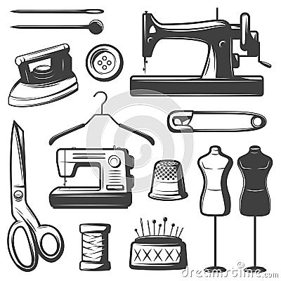 Vintage Tailor Elements Set Vector Illustration