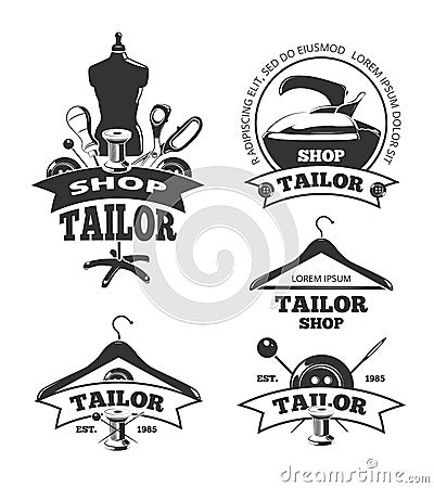 Vintage tailor vector labels, badges, emblems Vector Illustration