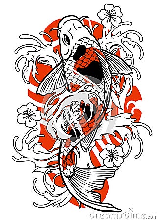 Vintage tattoo of koi fish design Vector Illustration