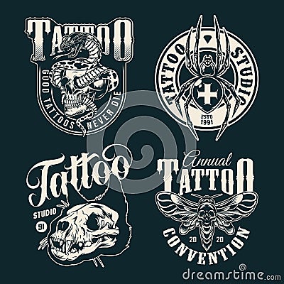 Vintage tattoo salon emblems Vector Illustration