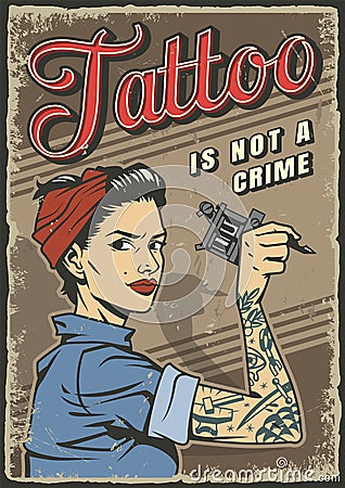 Vintage tattoo studio colorful poster Vector Illustration