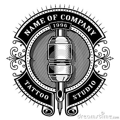 Vintage tattoo studio emblem_1 for white background Stock Photo