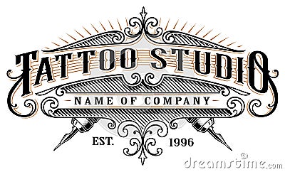 Vintage tattoo studio emblem_2 for white background Stock Photo