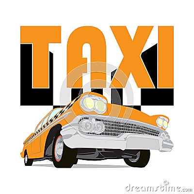 Vintage taxi car cartoon sketch Vector Illustration