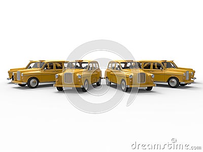 Vintage taxi fleet concept Cartoon Illustration