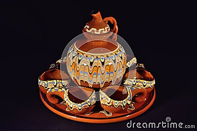 Vintage 1970` tea/coffee set, black bacground Stock Photo