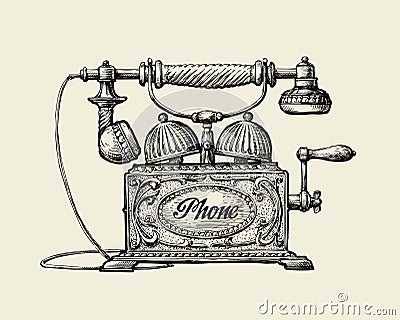Vintage telephone. Hand-drawn sketch retro phone. Vector illustration Vector Illustration