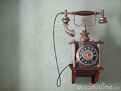 Vintage telephone on old wall Stock Photo