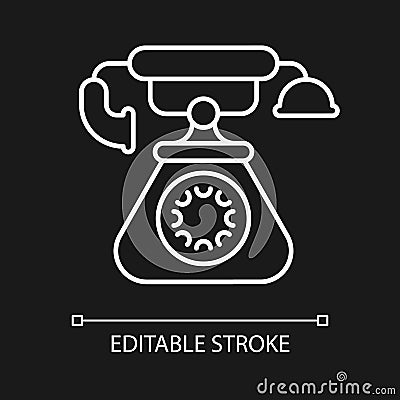 Vintage telephone white linear icon for dark theme Vector Illustration