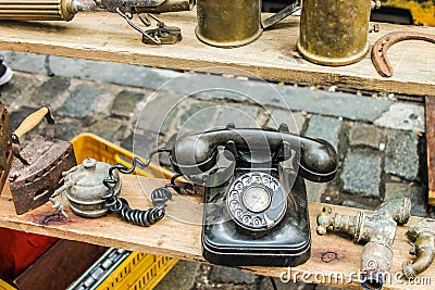 Vintage Telephones Retro Aged Object Equipment Old Stock Photo