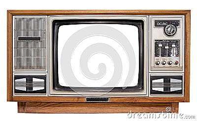 Antique wooden box television with cut out frame screen Stock Photo