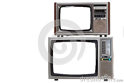 Vintage television with cut out screen on Isolated background Stock Photo