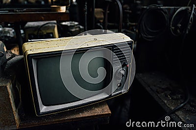 Vintage Television - Abandoned Glass Factory Stock Photo