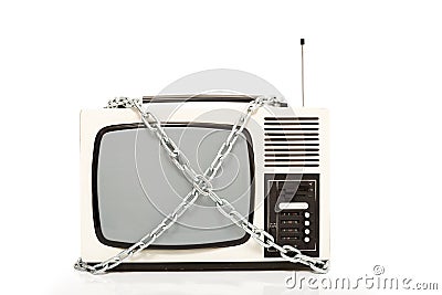 Vintage television set in chains Stock Photo