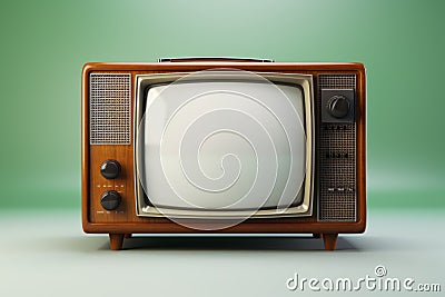 Vintage Television Set on Green Background Evoking Nostalgia. AI Generated Stock Photo