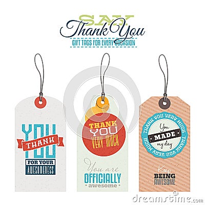 Vintage thank you labels, hang tags Vector Illustration