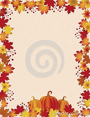 Vintage Thanksgiving leaves and pumpkins border. Stock Photo