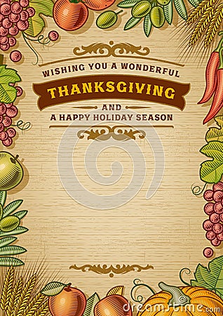 Vintage Thanksgiving Greeting Card With Copy Space Vector Illustration