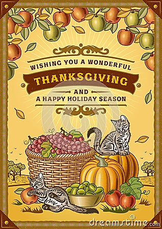 Vintage Thanksgiving Greeting Card Vector Illustration