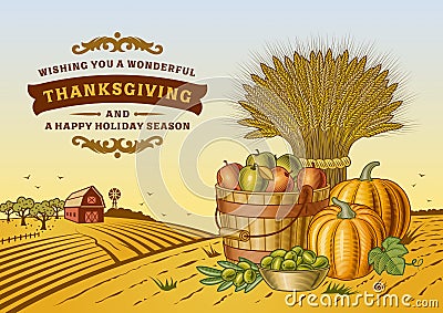 Vintage Thanksgiving Landscape Vector Illustration