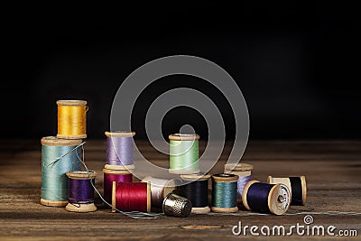 Vintage Thread Spools Stock Photo