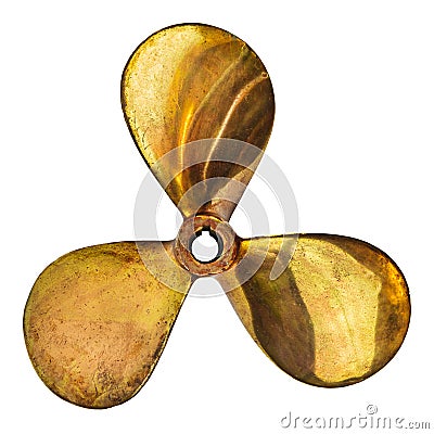 Vintage brass ship screw propeller isolated on a white background Stock Photo