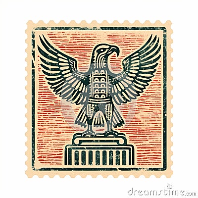 Vintage Thunderbird Stamp: Isolated Old Print On White Background Stock Photo